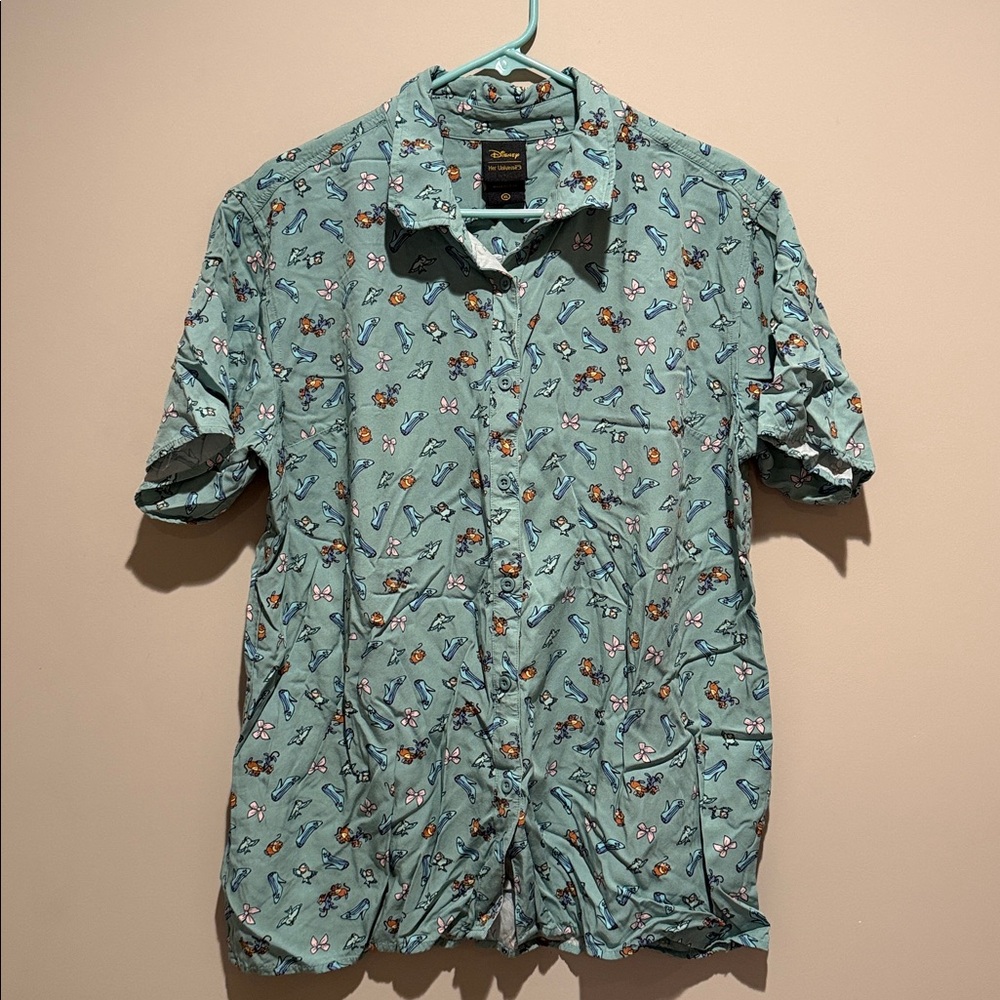 Her Universe Disney XL Cinderella Icon Woven Button Up Shirt Jaq Gus Blue Blouse